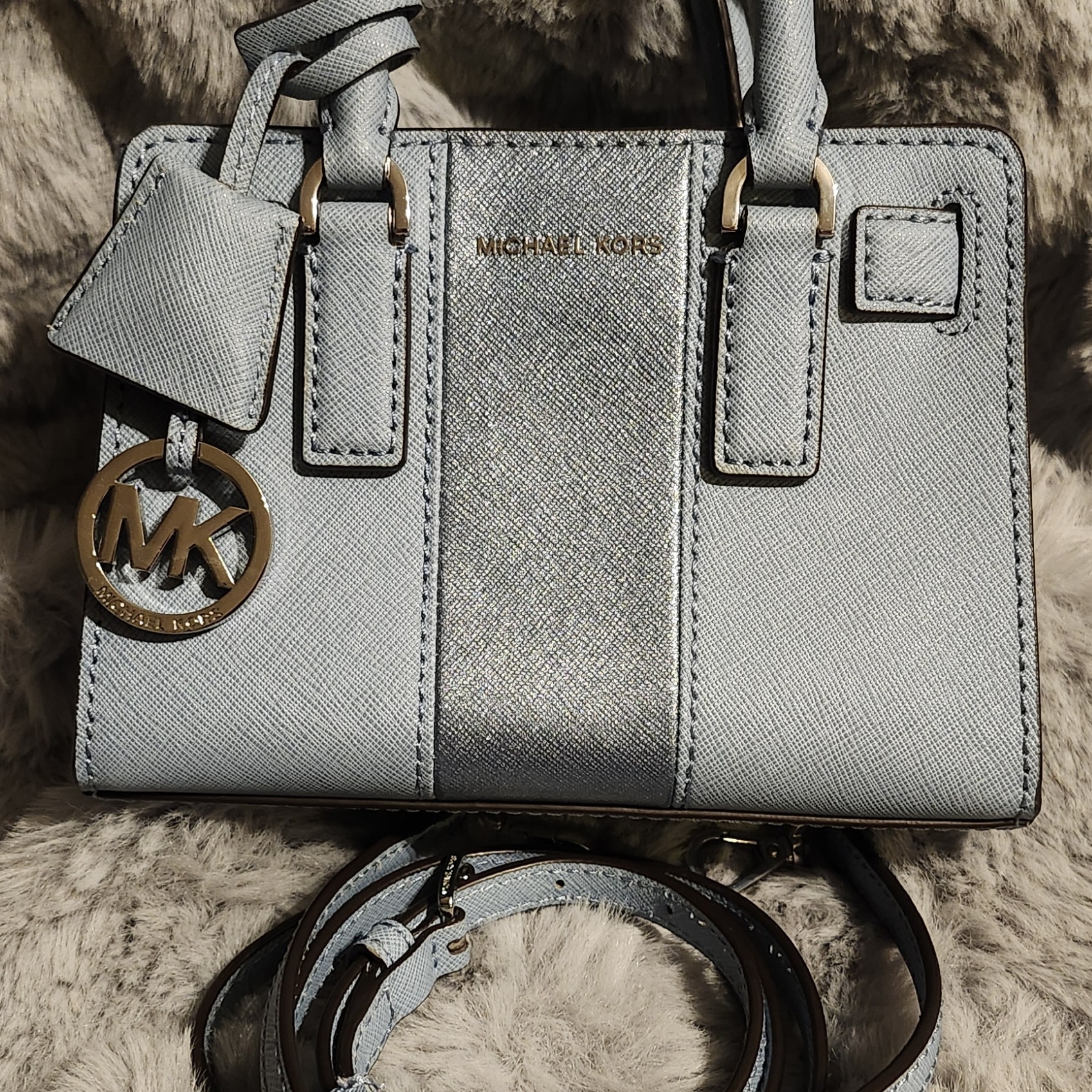 Michael Kors Dillon Metallic Center Stripe Mini Top Zip Crossbody